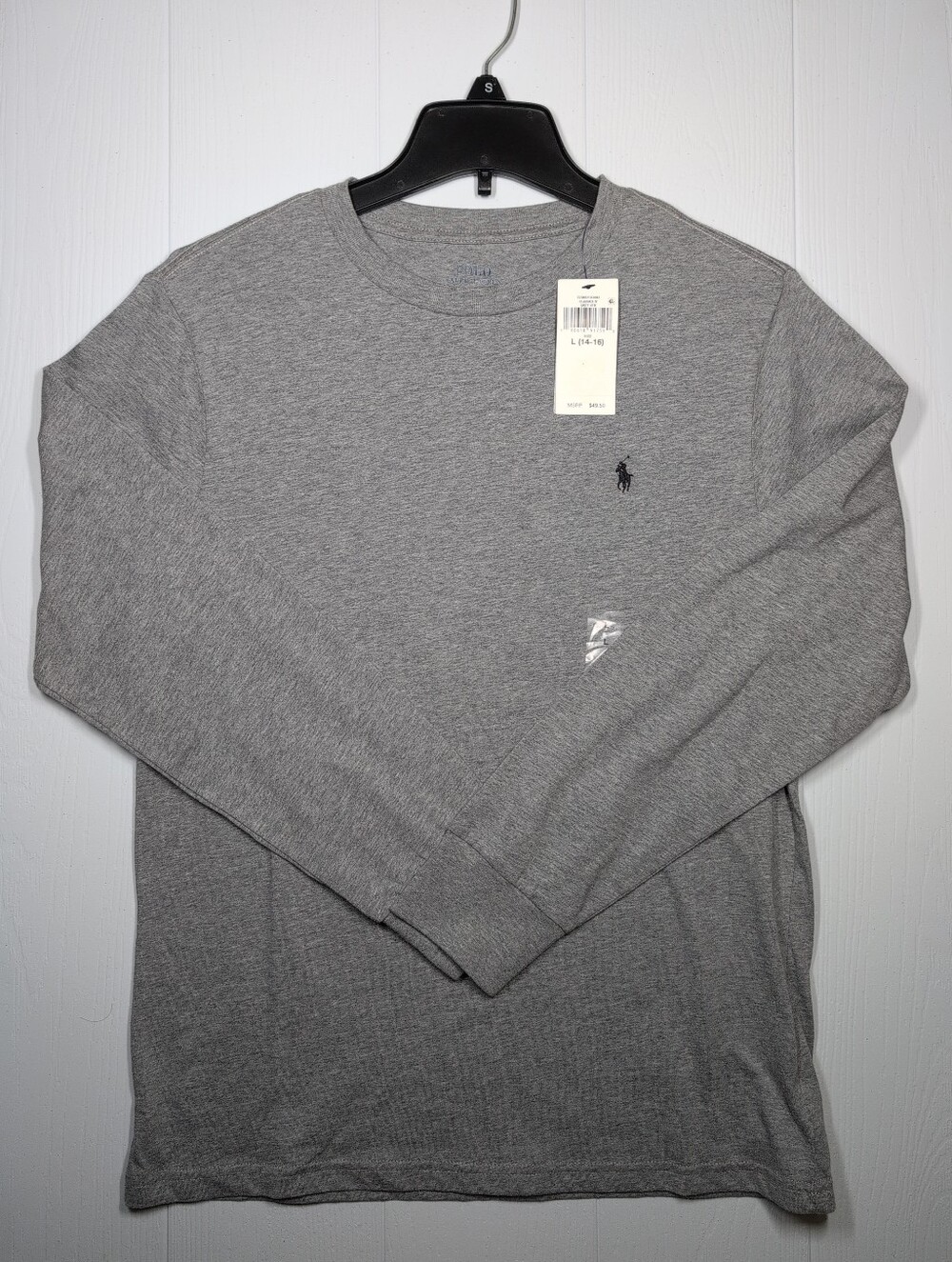NWT Boys Polo Ralph Lauren Size L 14-16 Heather Gray Long Sleeve T-shirt